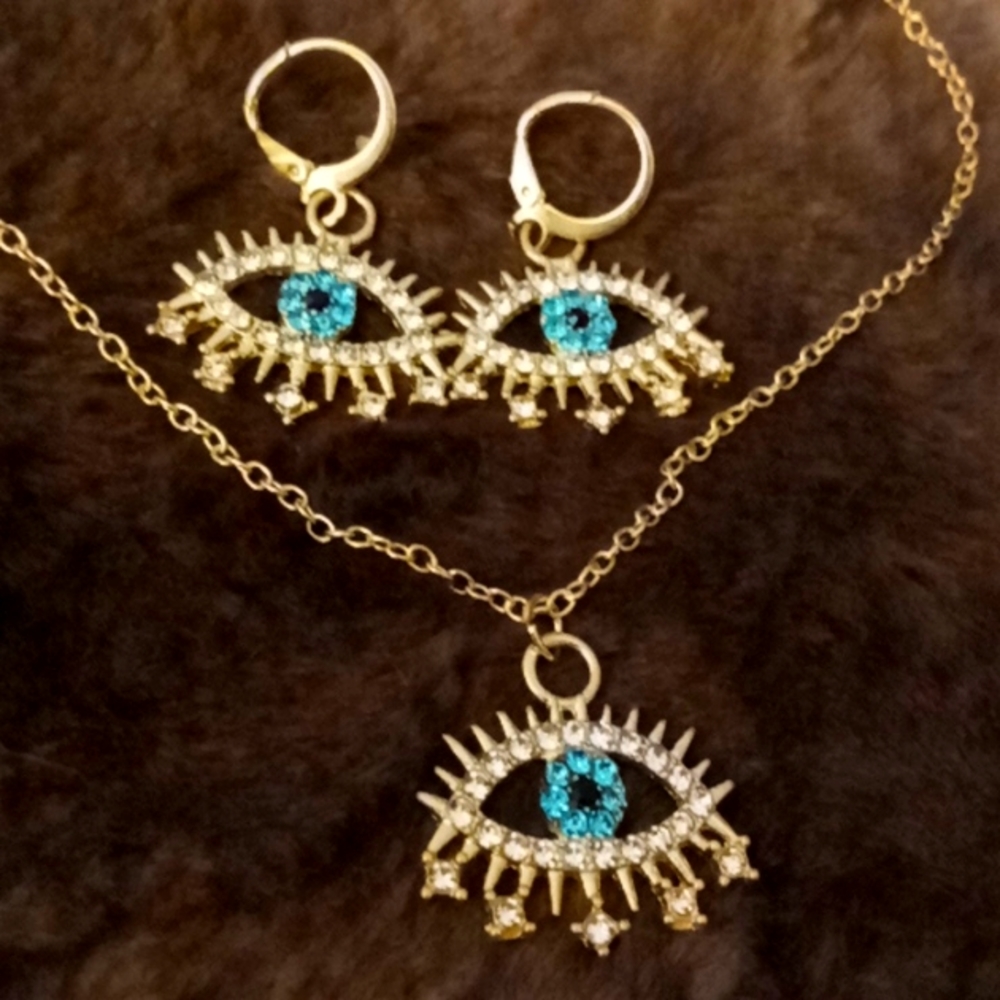 EVIL EYE NECKLACE/EARRING SET 20 INCH /1 IN DANGLE